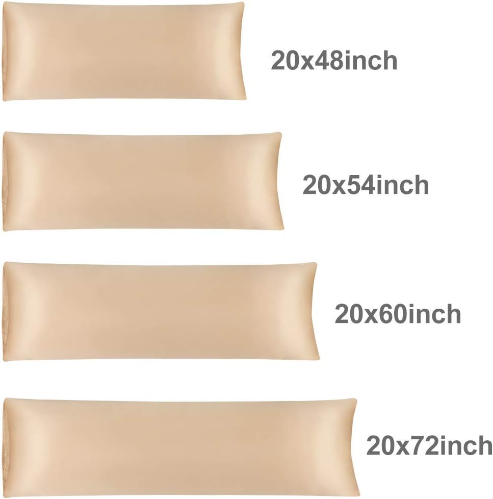 uxcell Body Pillow Cover 20x48 Inch Champagne Silky Satin Body Pillowcases for Hair and Skin Luxury Cooling Soft Smooth Washable
