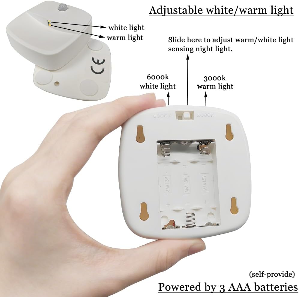 Consss Motion Activated Night Light, Nightlights with Light Sensors Dual Color Modes 6000K White Light/3000K Warm Light Adhesive…
