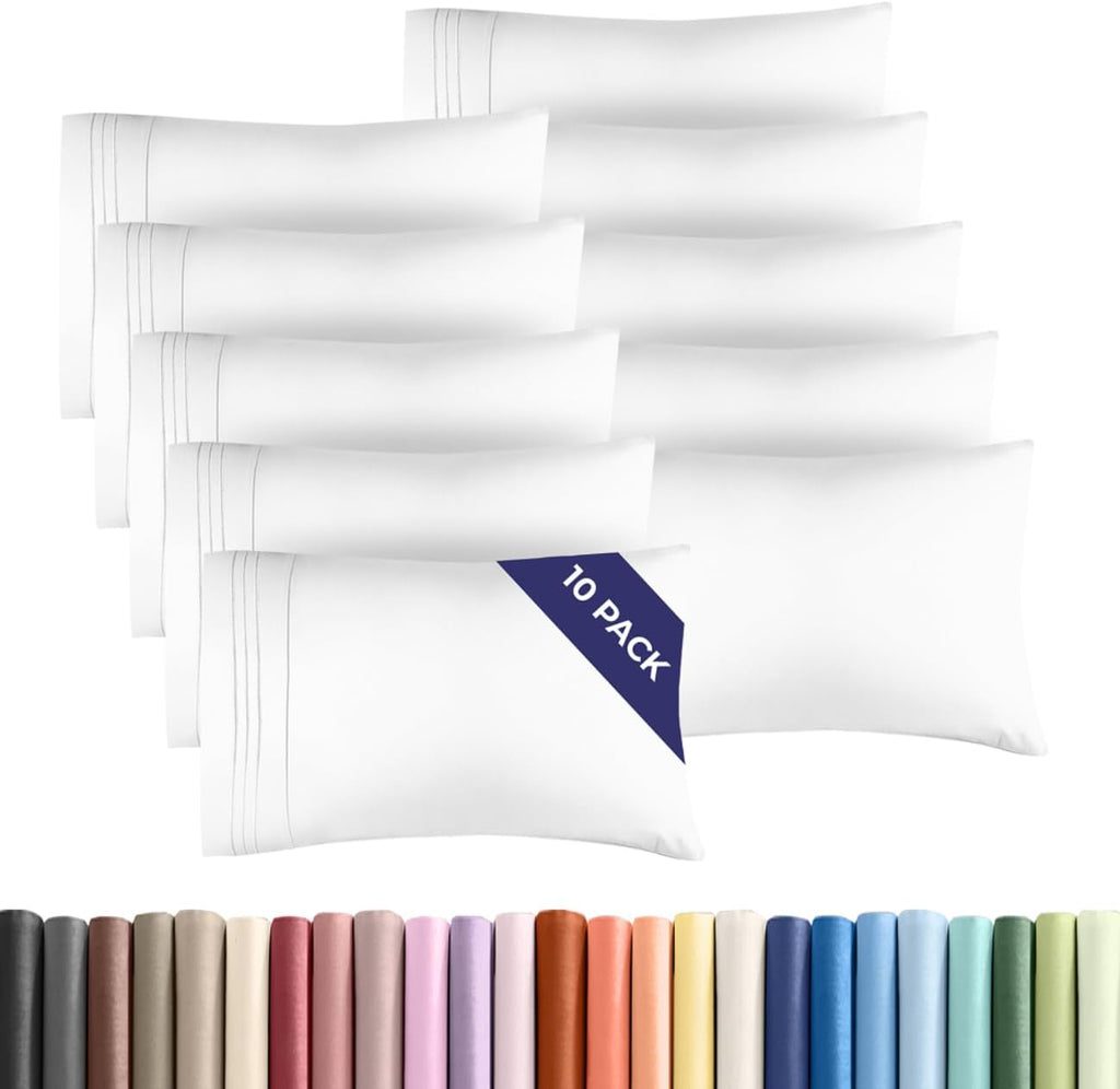 Standard Pillow Cases Set of 10 - Ultra Soft Hotel Quality Pillowcase Covers - Comfy, Cozy & Wrinkle Free - Shrink, Stain and Fade…