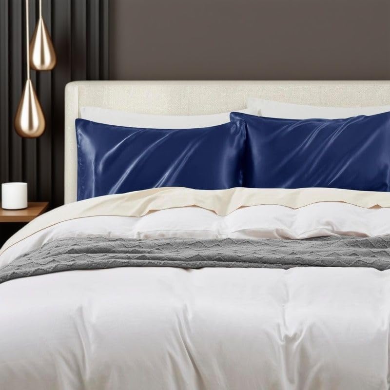 Satin Pillowcase Set of 4 -Silky Pillow Cases for Hair and Skin, Pillow Covers with Envelope Closure, Gifts for Women Men (4, Navy, Queen)