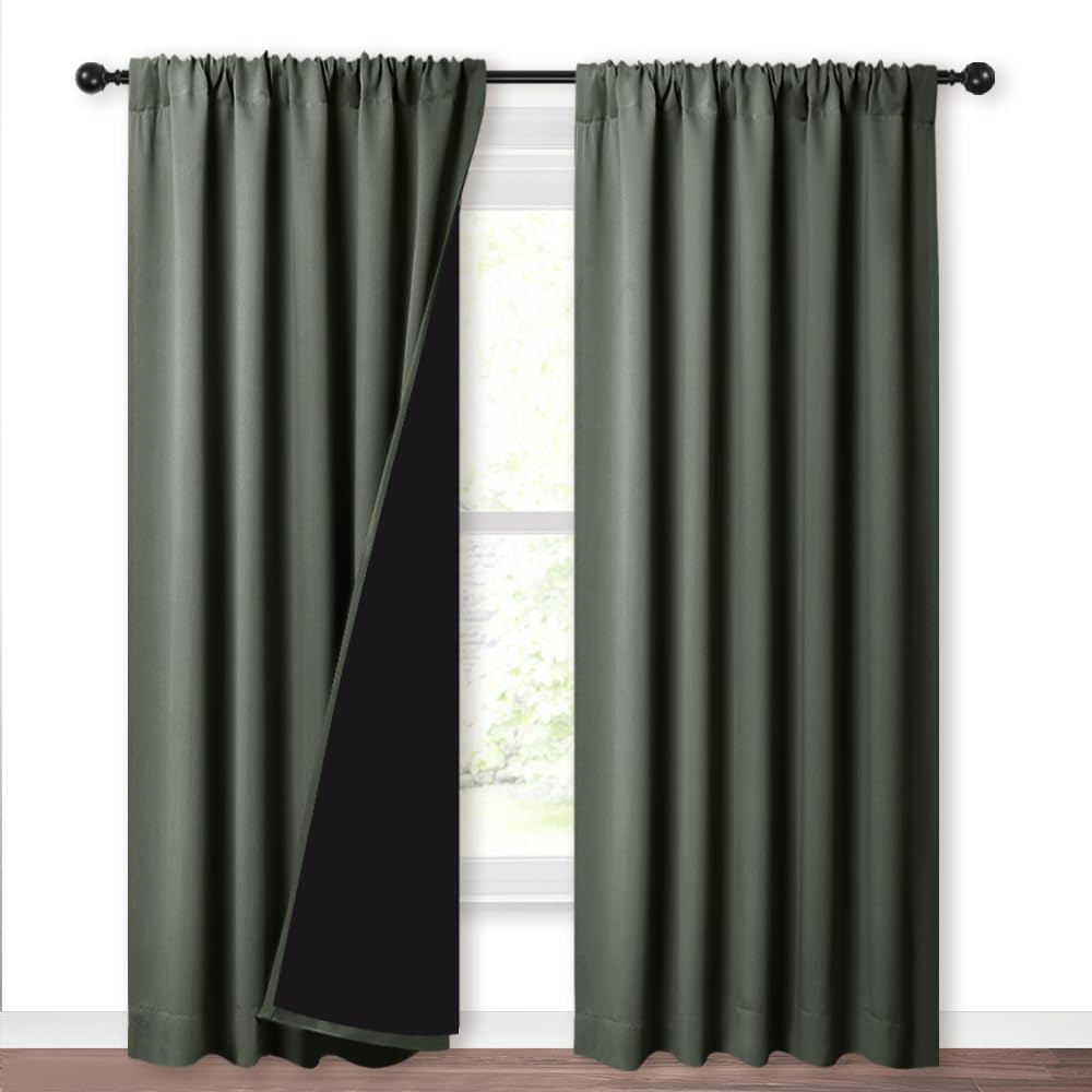 Nicetown 100% Blackout Curtains for Living Room, Privacy Protection & Noise Reducing Drapes, Black Lined Window Treatment Panels for Patio…
