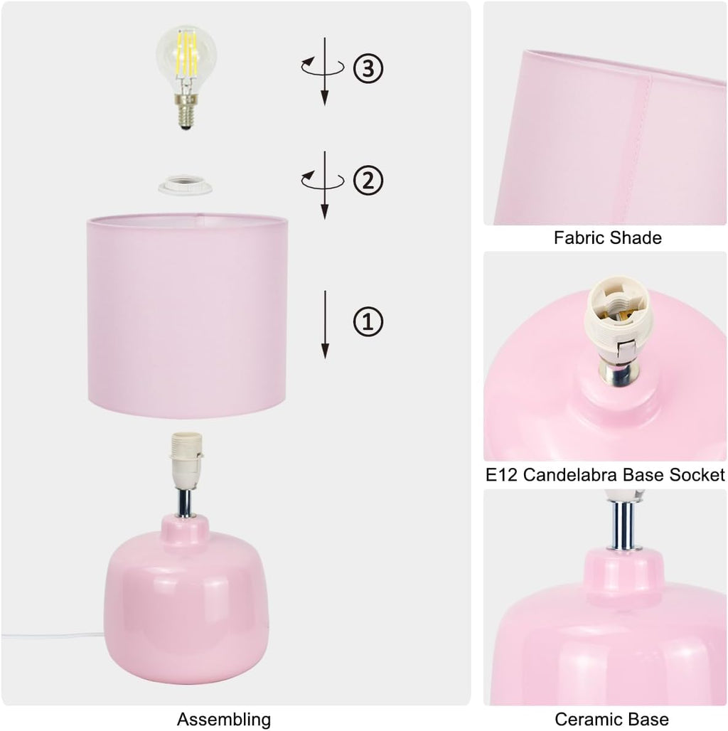 Oslo Small Ceramic Table Lamp for Living Room and Bedroom, Modern Kids Night Table Lamp, Φ7.09×H13.39IN, Bulb Excluded, Light Pink