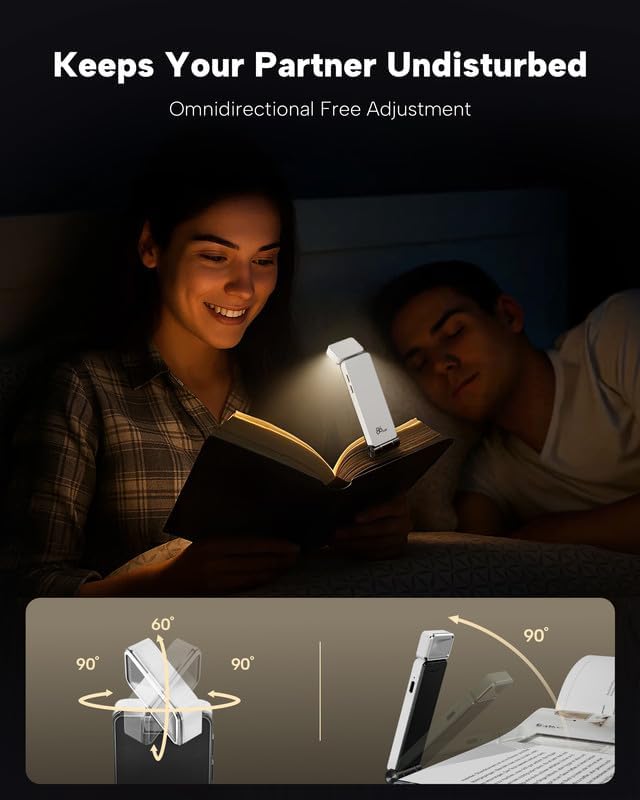 86Lux Book Light, Rechargeable Clip-On LED Reading Light for Bed & Night Use - 3 Color Temperatures with Stepless Dimming, Ultralight Bookm…