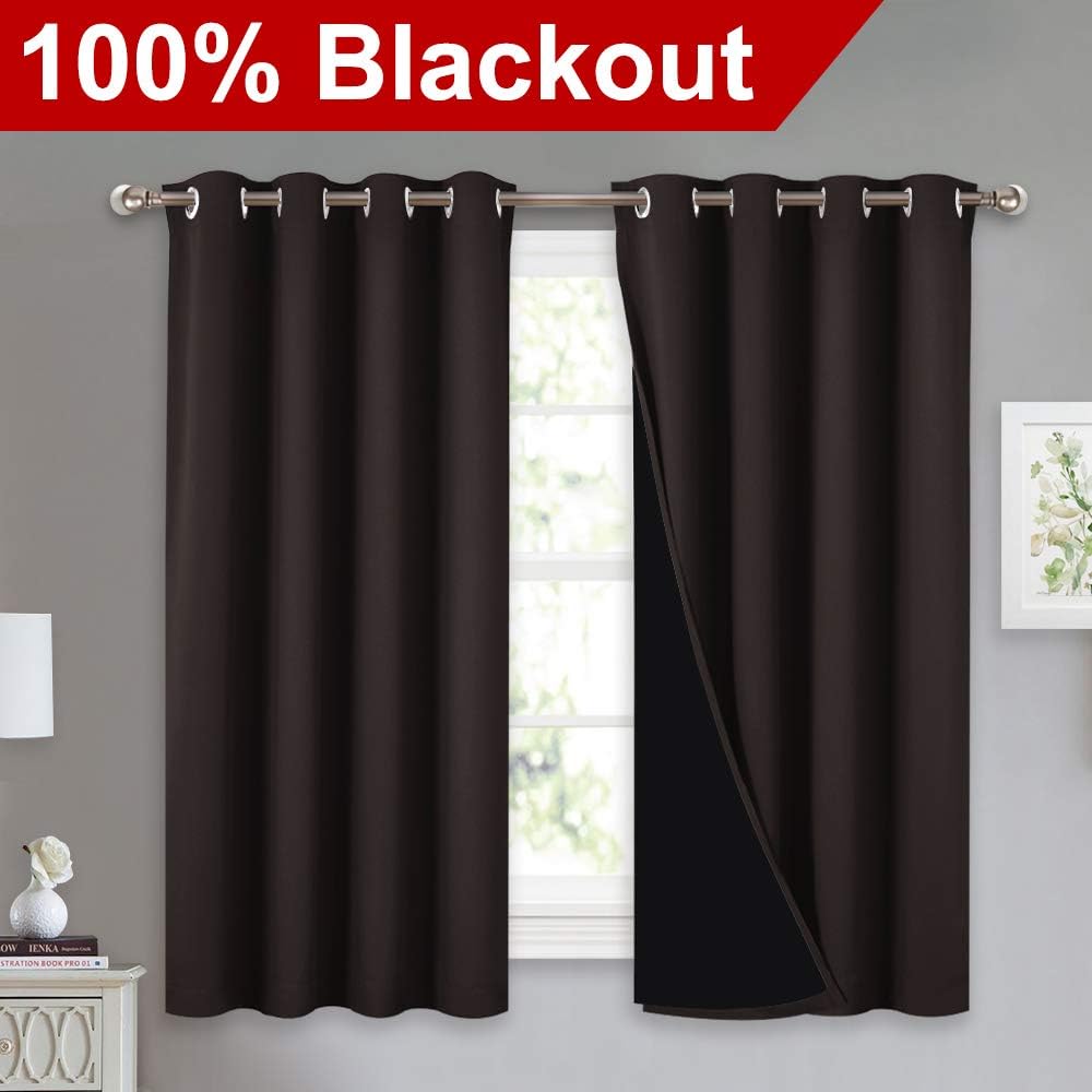 Nicetown Truly Blackout Curtains 54 inches Length, 2 Thick Layers Completely Blackout Window Treatment Thermal Insulated Lined Drapes for B…