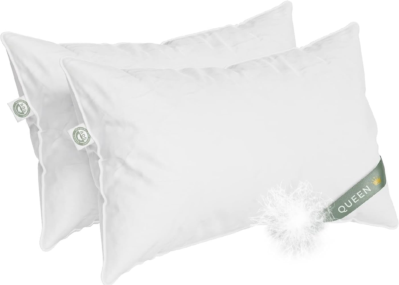 East Coast Bedding European Pure Down Pillow, 800 Fill Power, 400 Thread Count Cotton Sateen Shell, Queen Firm