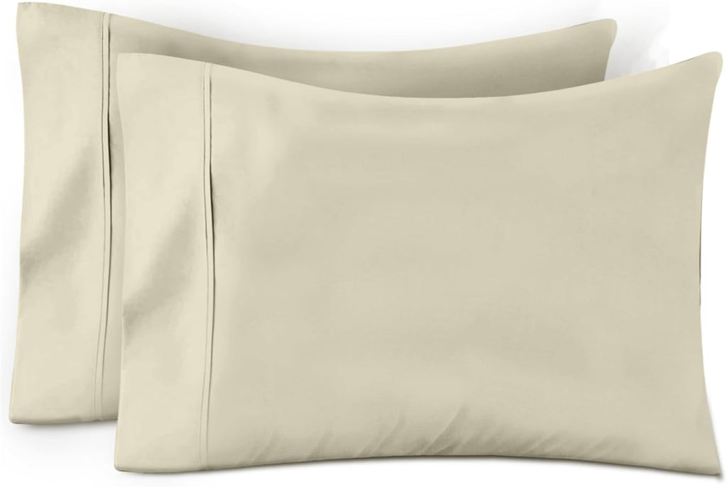 TEXAS LINEN CO. 100% Egyptian Cotton Pillow Cases Set of 2, 600 Series Texan Talkin' Collection Sand Standard/Queen Pillowcase for…