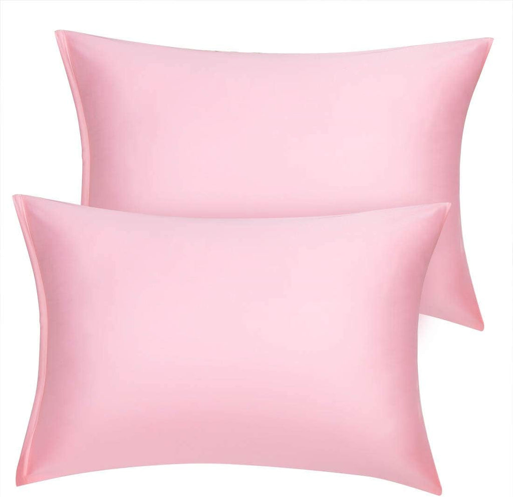 uxcell Standard Satin Pillowcase with Zipper, Super Soft and Luxury, Silky Pillow Cases Covers Set of 2, 21"x27", Blush
