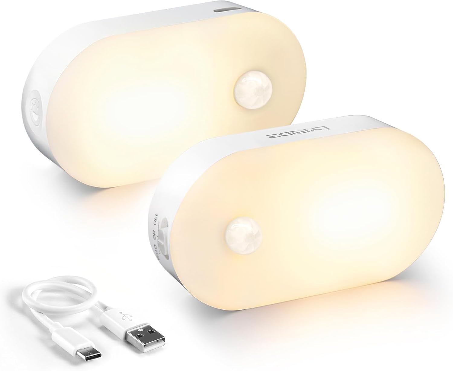 Lyridz Rechargeable Battery Night Light with Motion Sensor, Portable Mini Warm White LED Stick-on Closet Light, Adjustable Brightness for B…