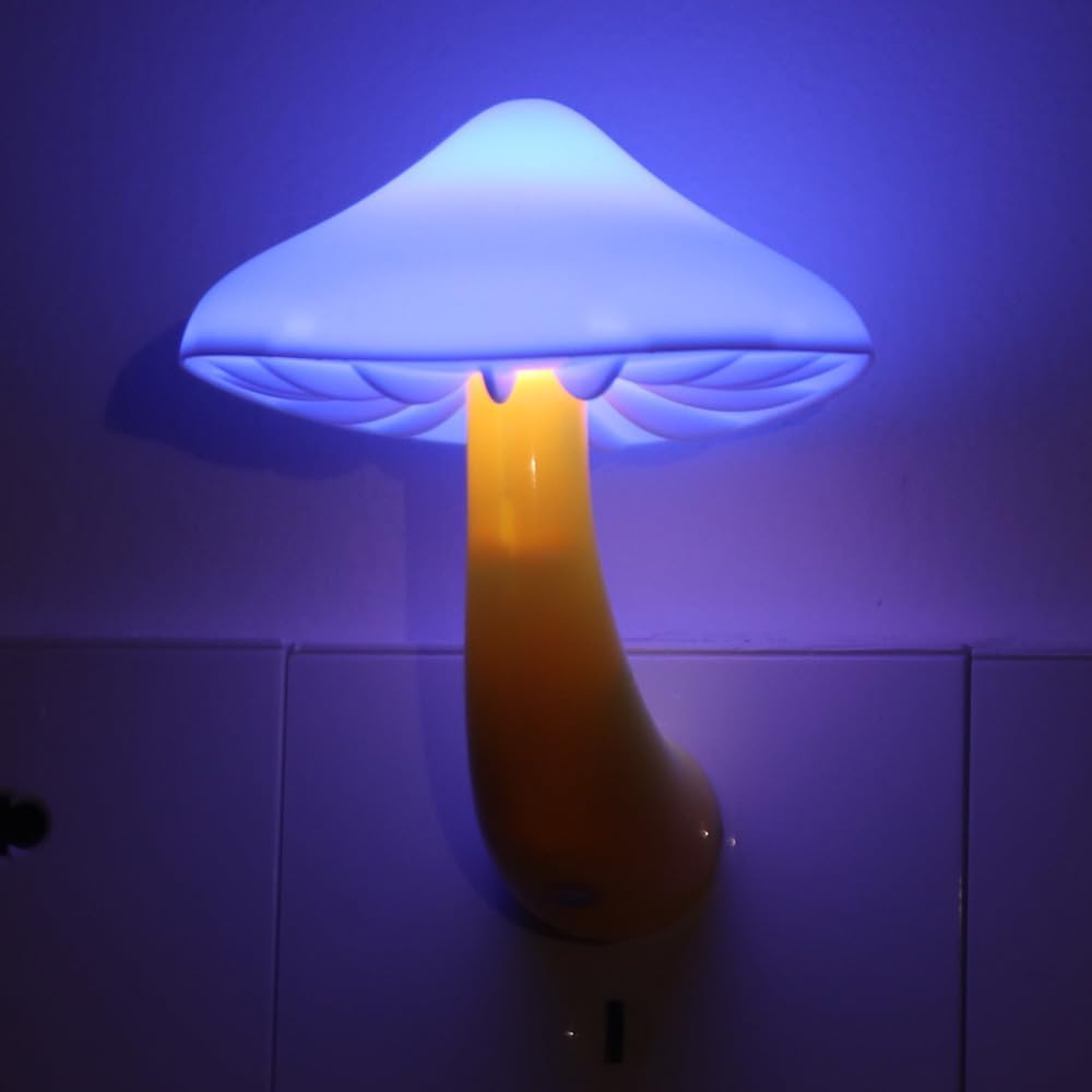 AUSAYE Blue Led Lamp Mushroom Nigh Light, Plug in Nightlight, Sensor Night Lights for Kids Adults…
