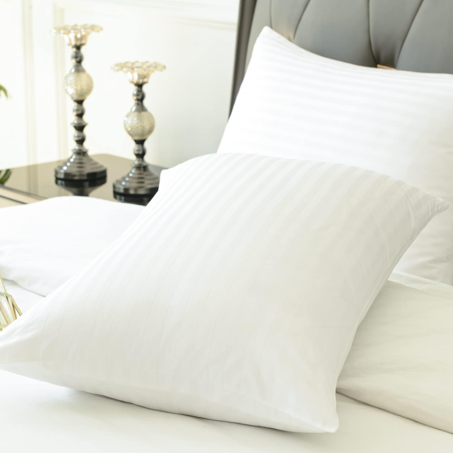 100% Cotton Pillow Protectors with Zipper Queen Size, White Pillow Cases Set of 2 for Home & Hotel, Sateen Soft Cooling Hidden Zippered…