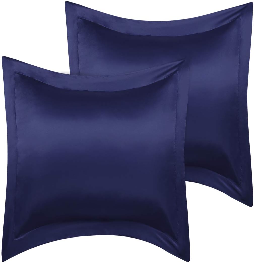 PiccoCasa 2 Pack Satin Pillowcase for Hair and Skin, Euro Sham Pillow Covers Soft Silky Oxford Pillow Cases with Envelope Closure European(…