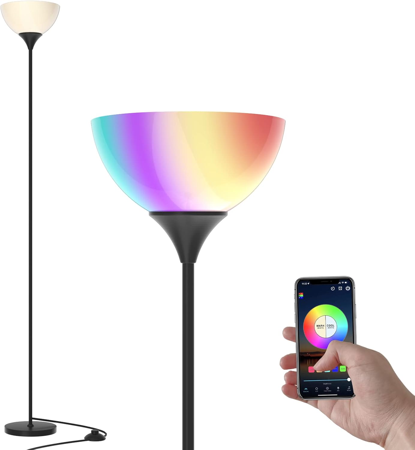 PESRAE Smart RGB Floor Lamps Work with Alexa, Google Assistant WiFi App, Modern Color Changing Floor Lamp, Dimmable Corner Floor Lamp for…