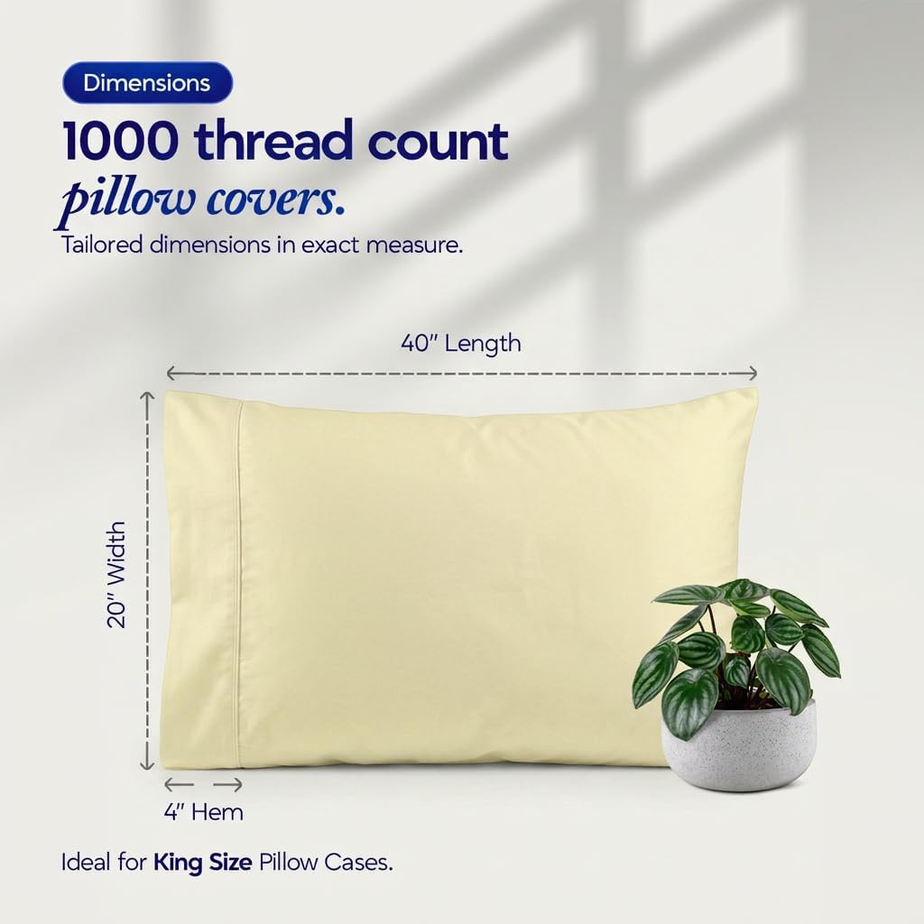 1000 TC Pillowcases Set of 2 100% Egyptian Cotton Pillow Cases with Long Staple Cotton & Sateen Weave, Silky Soft Hotel Like Bed Pillow…