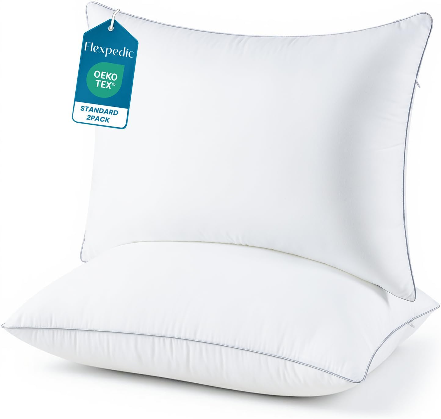 Adjustable Bed Pillows for Sleeping - Pillows Standard Size Set of 2, Soft & Fluffy Down Alternative Fill, Zippered Hotel Quality Pillows…