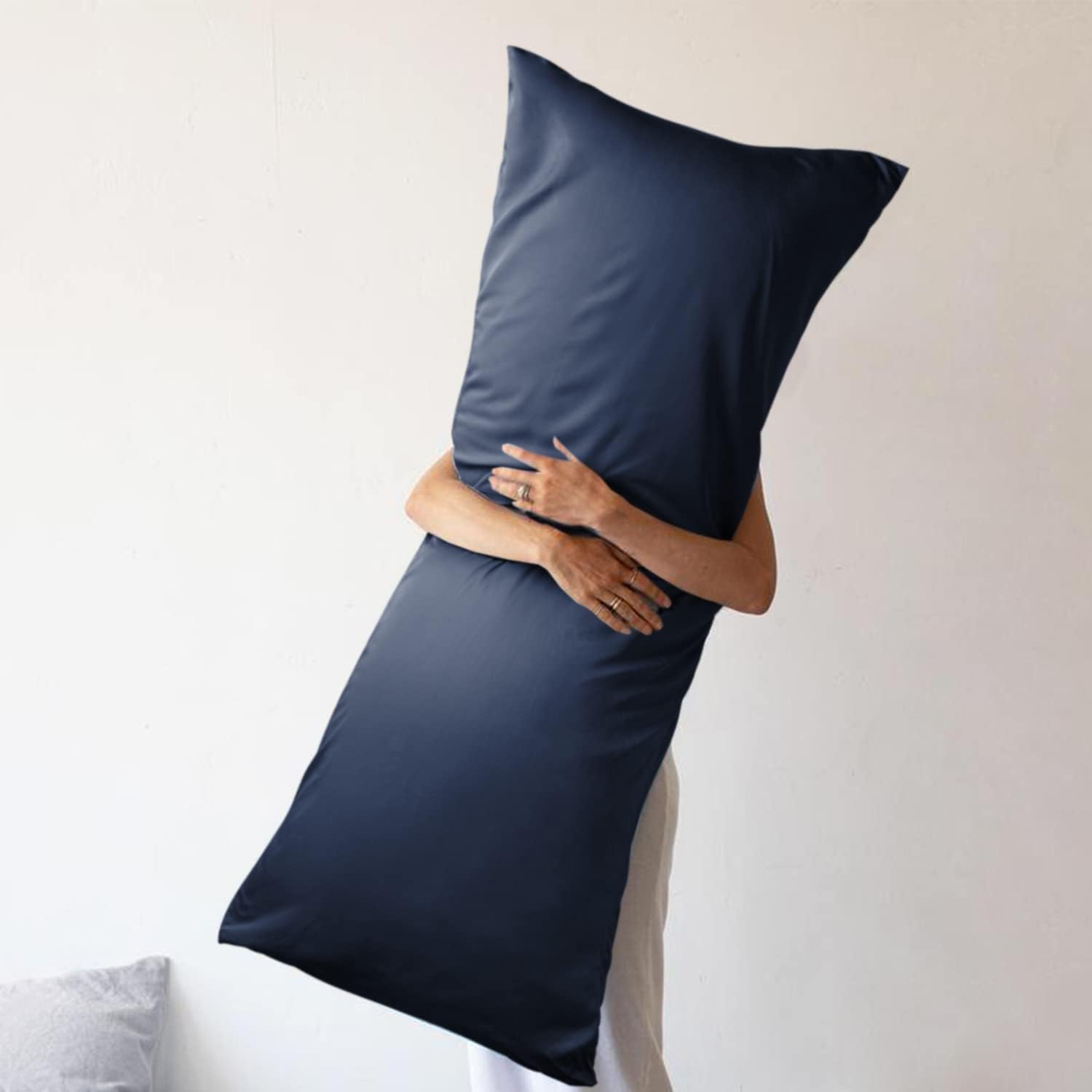 WishSmile Body Cooling Pillowcase Long Pillow Case Breathable Cool Silky Soft Rayon Derived from Bamboo Fabric, Hair and Skin Friendly, Navy…