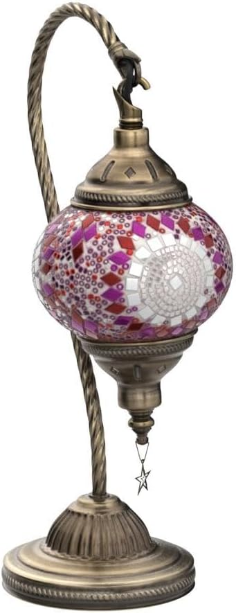 Yarra-Decor Turkish Moroccan Lamp with Bronze Base 3 Color Options Handmade Swan Neck Tiffany Mosaic Glass Bedside Lamps for Bedroom (LED…