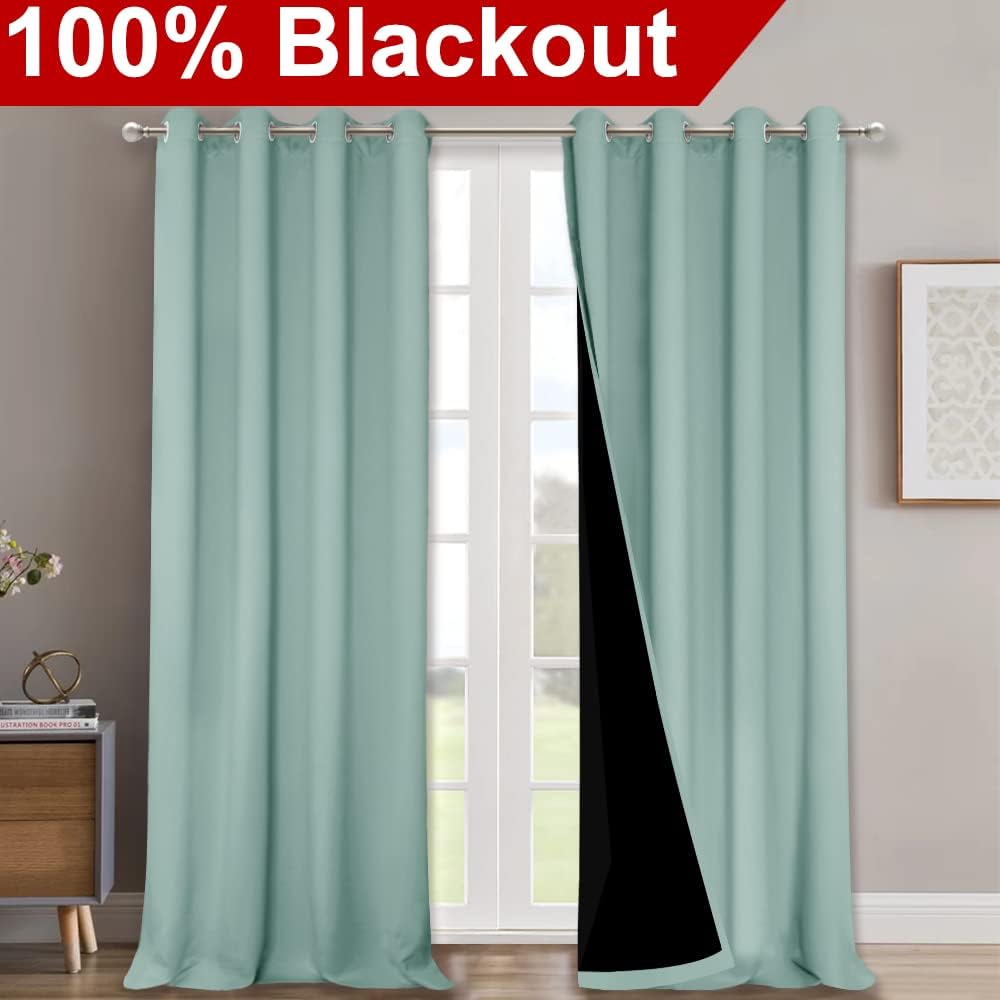 Nicetown Full Shading Curtains for Windows, Super Heavy-Duty Black Lined Blackout Curtains for Bedroom, Privacy Assured Window Treatment (A…
