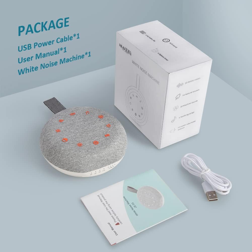 White Noise Machine, Portable Sound Machine with 40 Soothing Sounds, USB Rechargeable, Sleep Sound Timer & Night Light for Baby Kids Adults