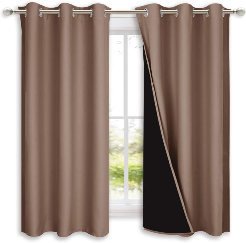 Nicetown Total Blackout Panels for Nursery, Super Soft, Heavy Duty and Thick Window Treatment Curtains 63 inches Long with Black Lined for…