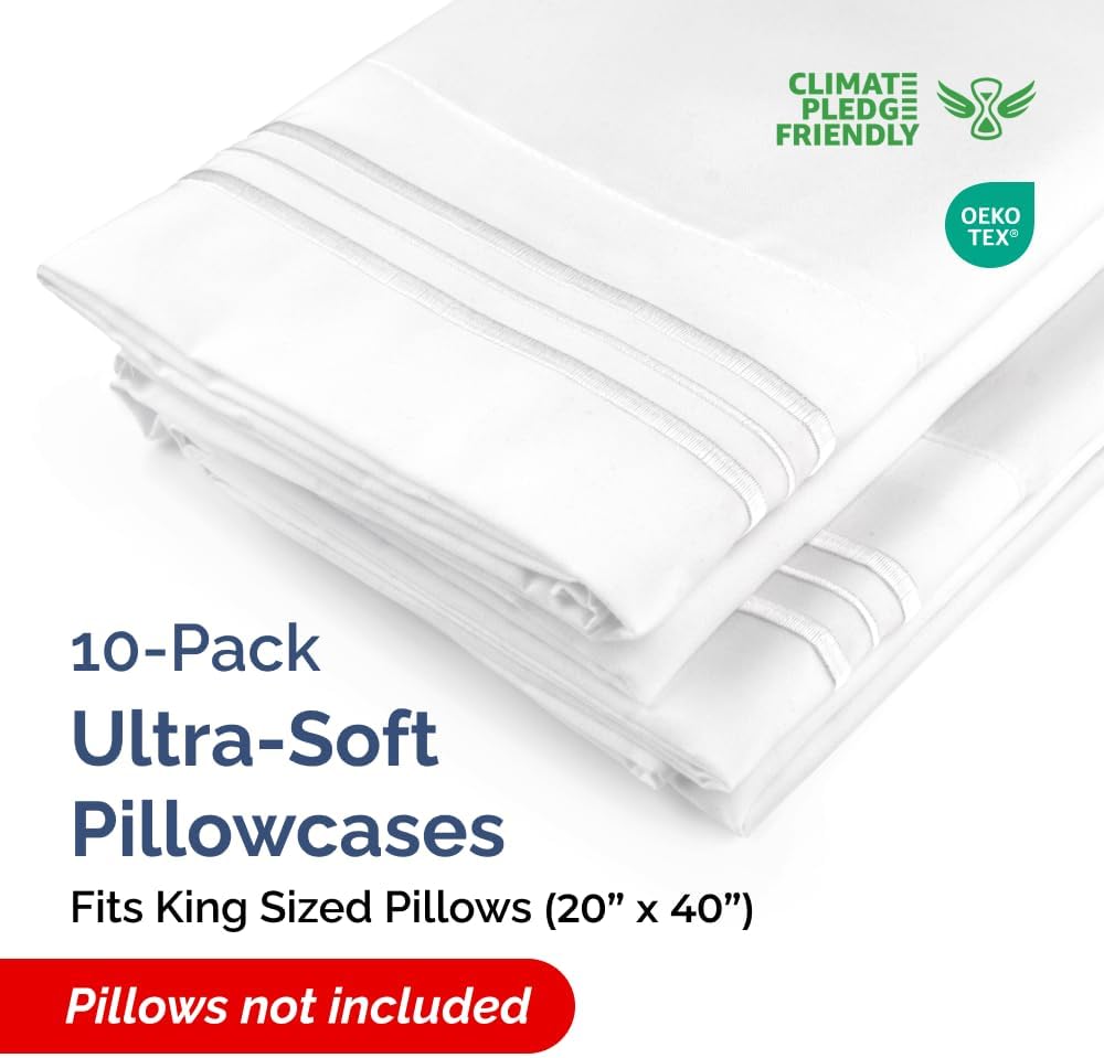 CGKUnlimited King Pillow Cases Set of 10 - Ultra Soft Hotel Quality Pillowcase Covers - Comfy & Wrinkle Free - Shrink, Stain and Fade Resis…
