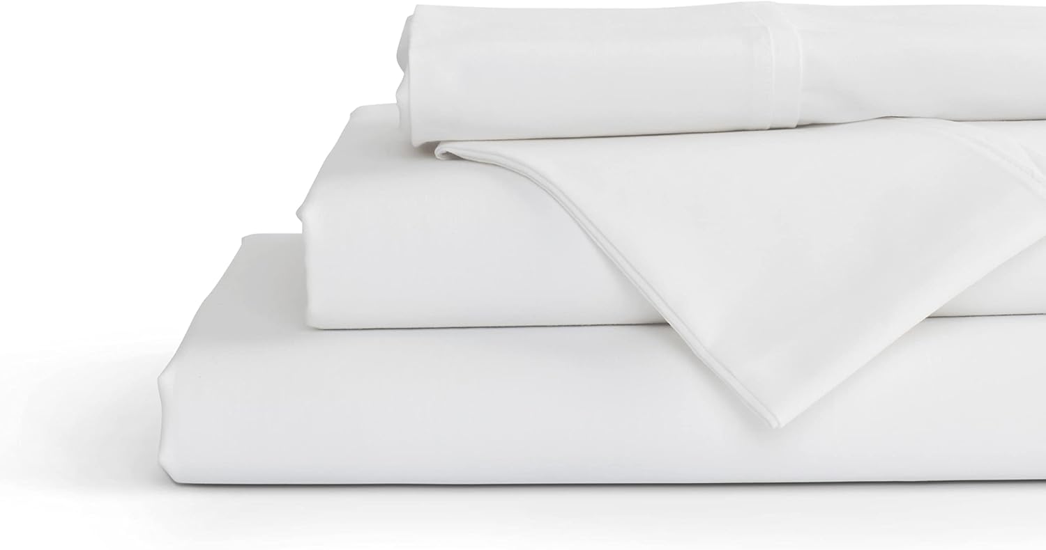 Linenhome Linen Home 4 Piece Twin Cotton Sheet Set, 100% Cotton Percale, 2 Pillowcases, Deep Pocket with All Around Elastic Sheet, Crisp Br…