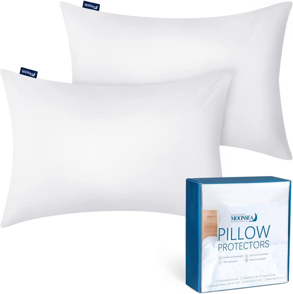 Moonsea Toddler / Travel Pillow Protector Cover Zippered 2 Pack Waterproof Fit for Pillows 13x18 and 14x19 Pillow 2 Pack White
