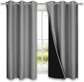 Nicetown 100% Blackout Curtains with Black Liners, Solid Thermal Insulated Full Blackout 2-Layer Lined Drapes, Energy Efficiency Window Dra…