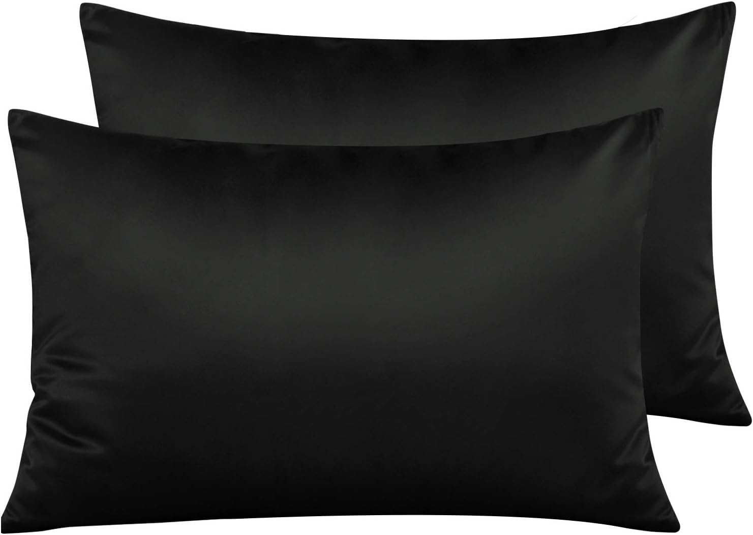Ntbay Zippered Satin Pillow Cases for Hair and Skin, Luxury Queen Hidden Zipper Pillowcases Set of 2, 20x30 Inches, Black 30 Inches Black