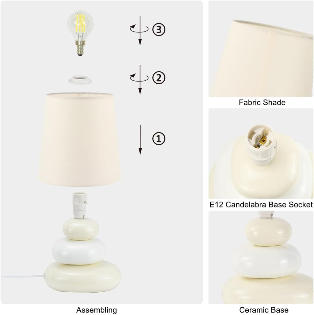 LULE Cream Small Table Lamp for Living Room as Bedside Table Lamp for Bedroom, Modern Ceramic Kids Night Table Lamp, Φ6.5×H12.2IN, Bulb…
