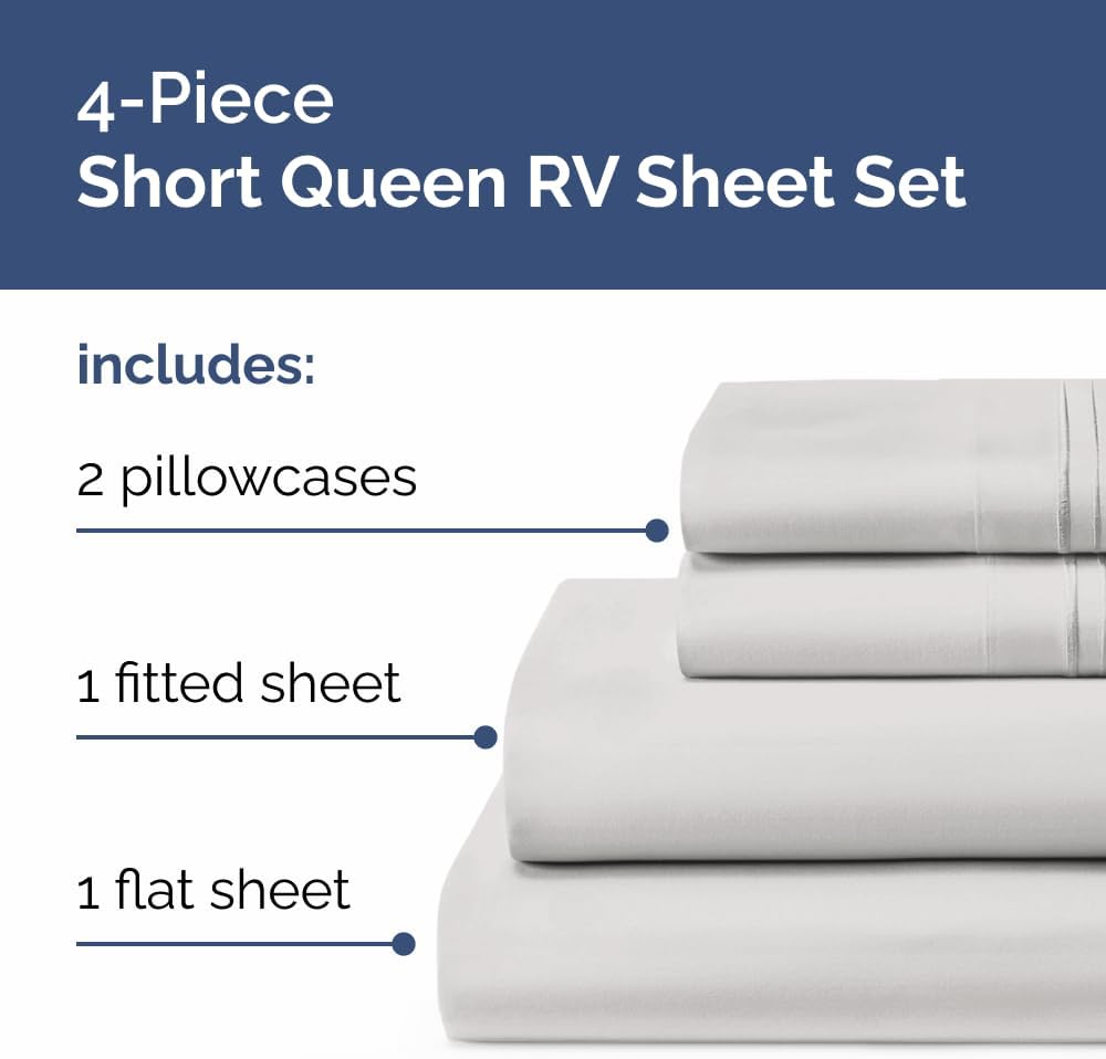 Short Queen Size 4 Piece Sheet Set - RV Short Queen, Soft, Breathable & Cooling Bed Sheets Set with Deep Pockets - Hotel Luxury Bedding…