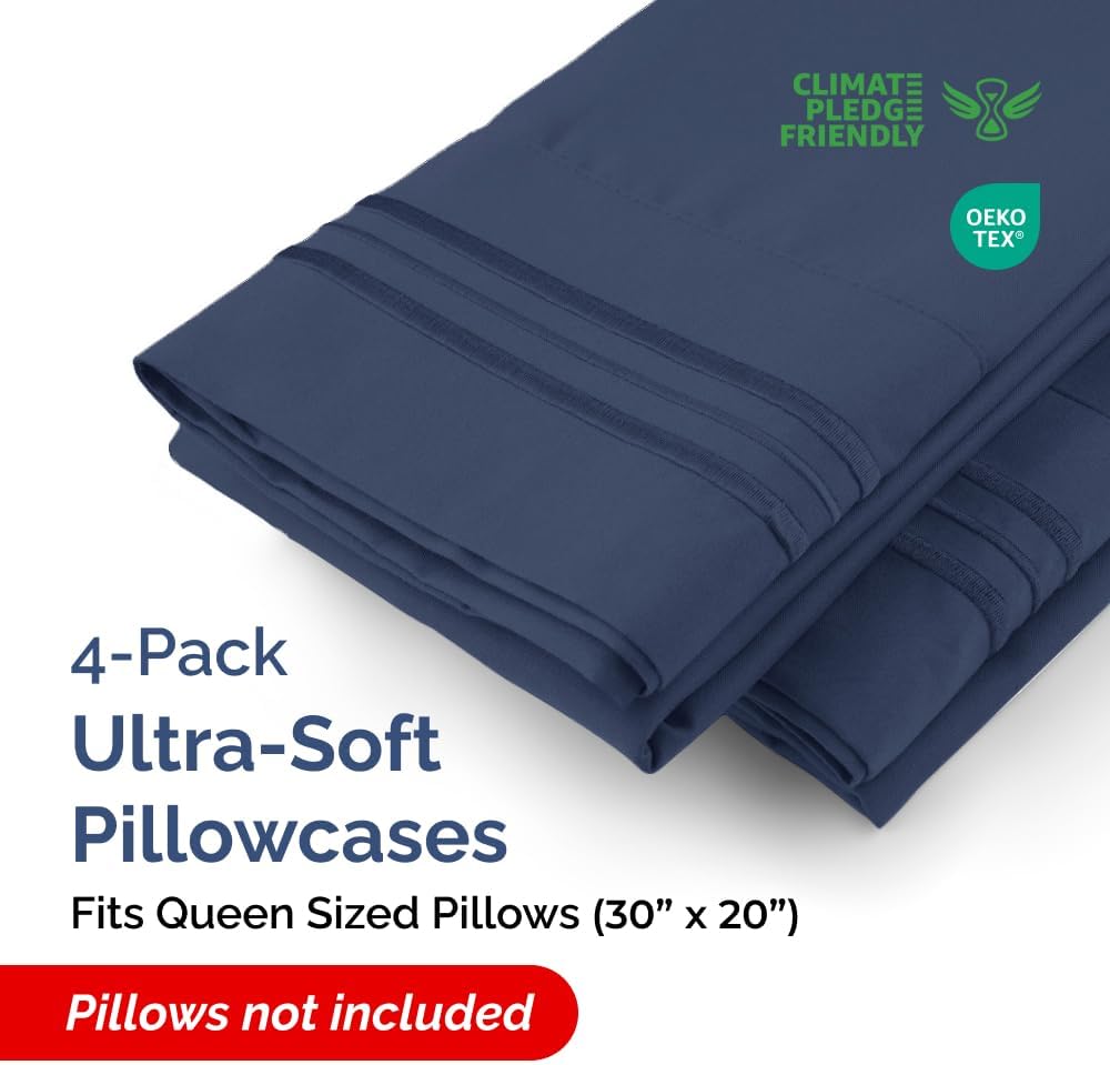 Queen Pillow Cases Set of 4 - Ultra Soft Hotel Quality Pillowcase Covers - Comfy, Cozy & Wrinkle Free - Shrinkage, Stain & Fade Resistant…