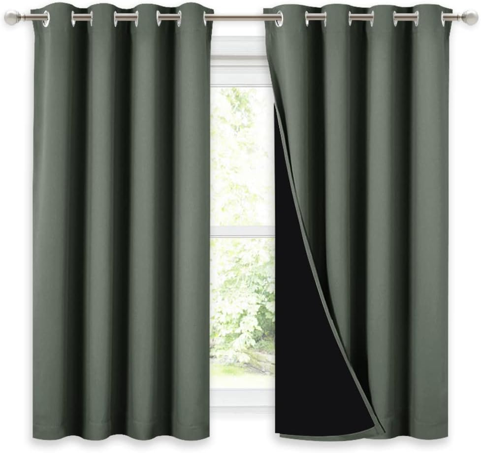 Nicetown 100% Blackout Curtains 54 inches Long, Double-Deck Completely Blackout Window Treatment Thermal Insulated Lined Drapes for Small W…