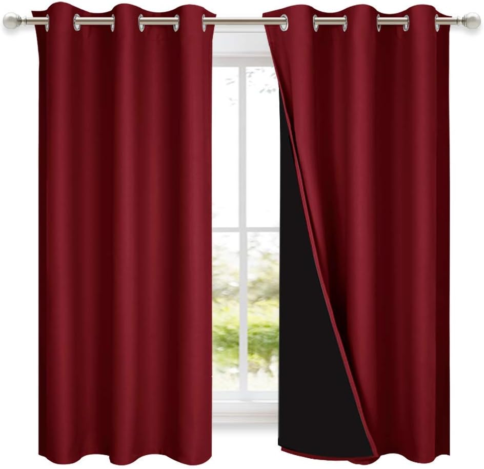 Nicetown 100% Blackout Panels, Thermal Insulated Black Liner Curtains for Kitchen Room, Cold Blocking Drapes for Window Decoration (Set of…