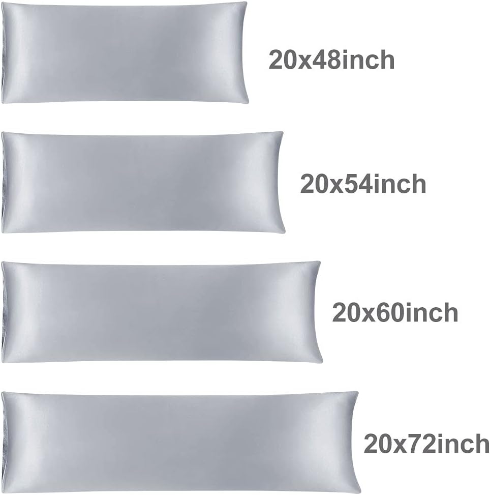 uxcell Body Pillow Cover, 20x48 Inch Silver Silky Satin Body Pillowcases for Hair and Skin, Soft Cooling Smooth Pillow Case with Envelope…