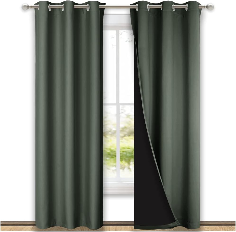 Nicetown Dark Mallard Blackout Curtains 84 inches Long, Full Light Blocking Drapes with Black Liner for Nursery, Thermal Insulated Draperie…