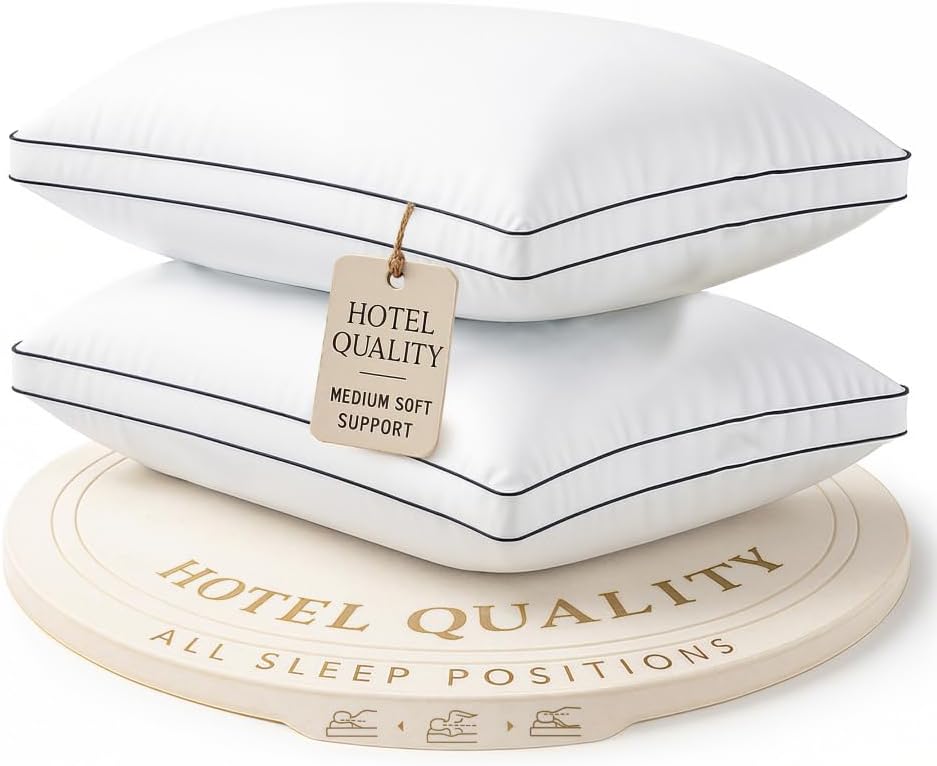 LaneLinen LANE LINEN Bed Pillows Queen Size Set of 2-20"x30" Medium Firm Plush Down Alternative Pillows for Sleeping, Hotel Quality Back St…