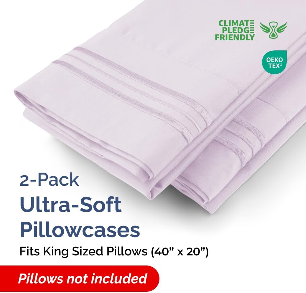 King Pillow Cases Set of 2 - Ultra Soft Hotel Quality Pillowcase Covers - Comfy, Cozy & Wrinkle Free - Shrinkage and Fade Resistant…
