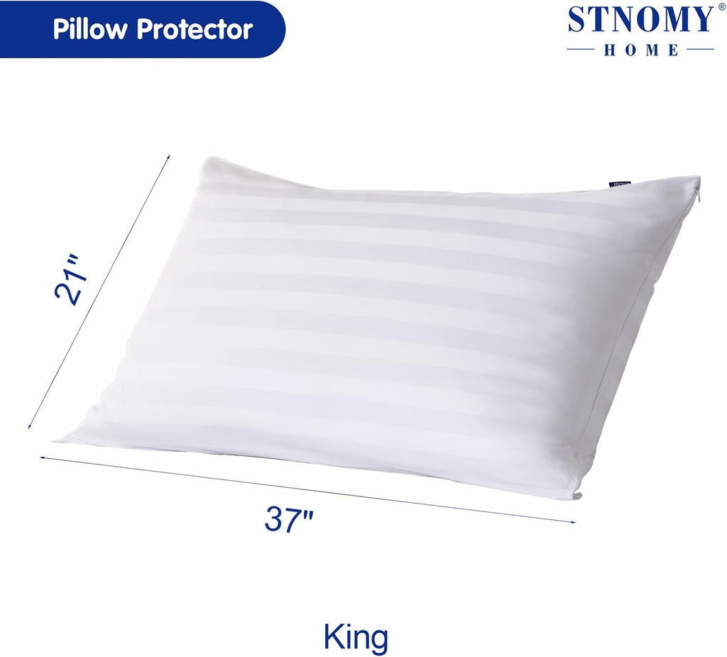 Stnomyhome Cotton Pillow Protectors with Zipper Durable Soft Breathable Pillow Cover King Size 2 Pack 2 Pack Cotton White