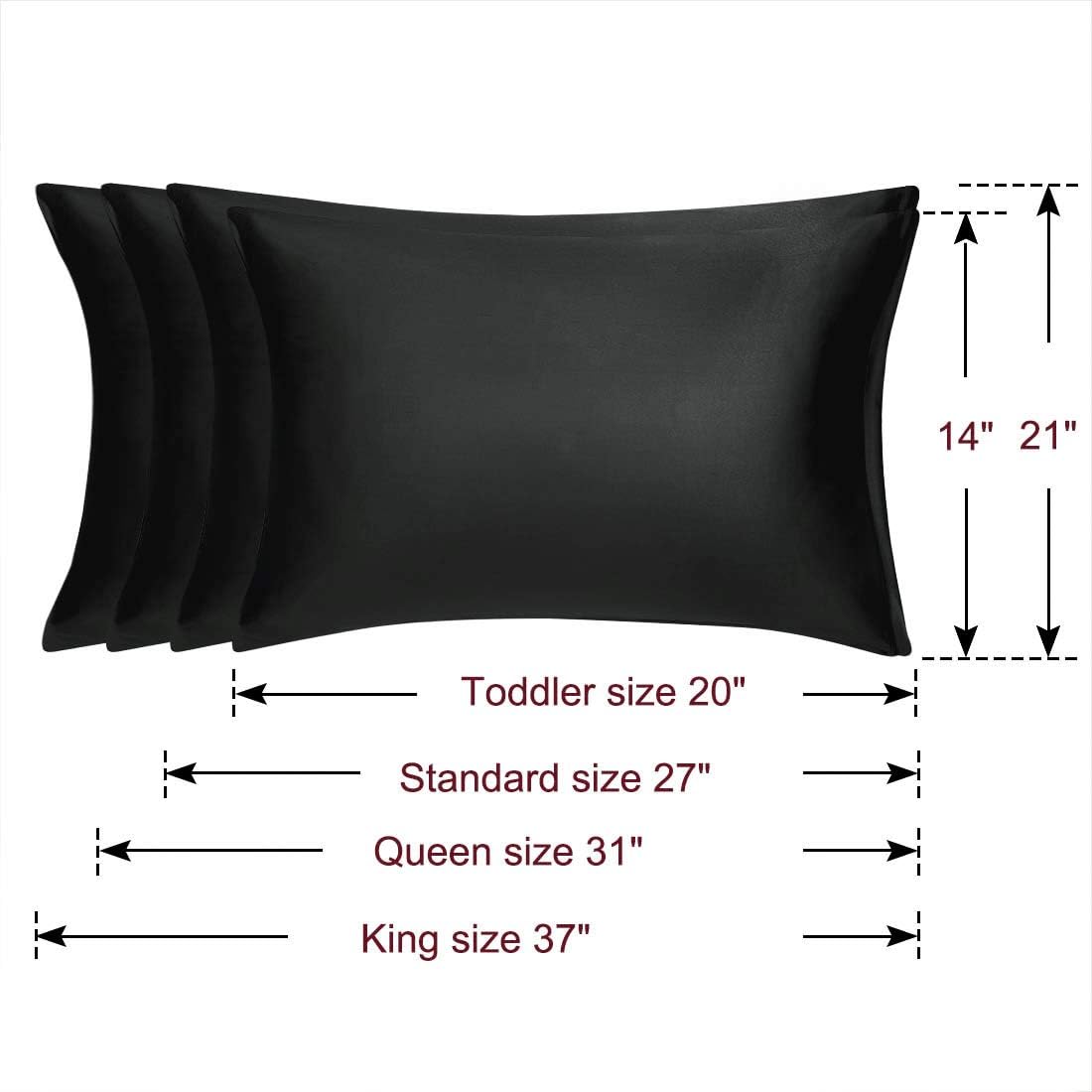 uxcell King Satin Pillowcase with Zipper, Super Soft and Luxury, Silky Pillow Cases Covers Set of 2, 21"x37", Black