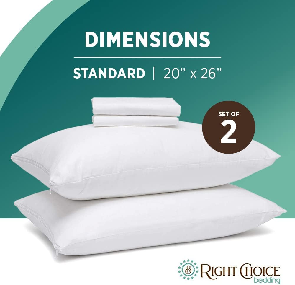Right Choice Bedding Cotton Pillow Protectors with Zipper - Hypoallergenic Pillow Covers, Zip Up Pillowcase Standard Size 20x26 (Set of 2)…