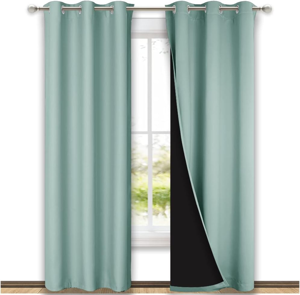 Nicetown Aqua Blue Blackout Curtains 84 inches Long, Full Light Blocking Drapes with Black Liner for Nursery, Thermal Insulated Draperies f…