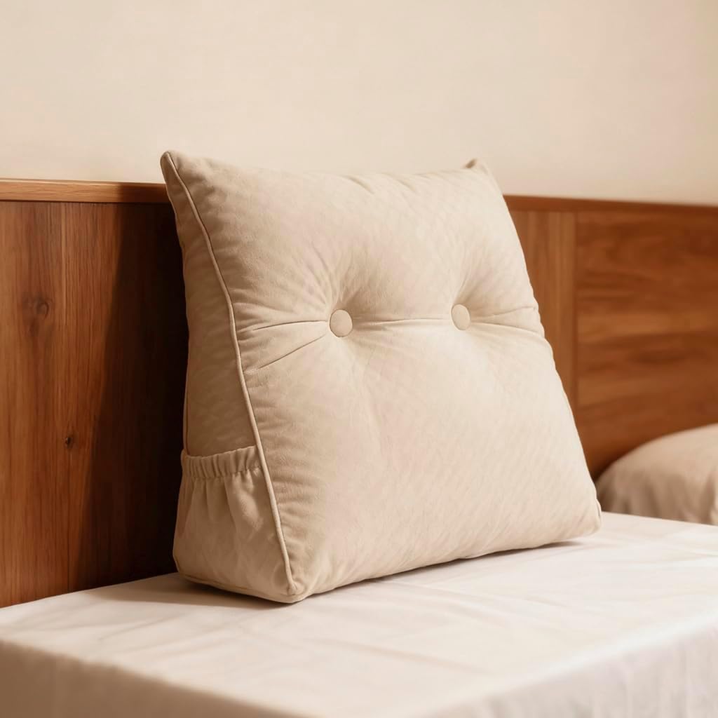 KCTVUIWS Triangular Headboard Pillow with Removable Cover & Side Pockets, Small Bed Wedge Pillow for Headboard, Daybed Sitting Backr…