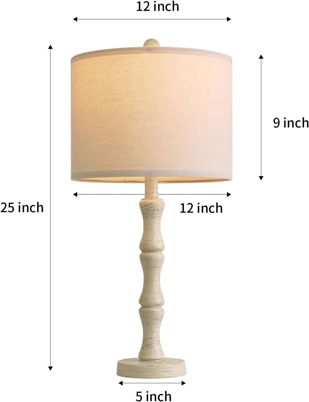 BOBOMOMO 25" Farmhouse Bedside Lamps Set of 2, Vintage Nightstand Lamps with Antique White Resin Base & Linen Shade, Standard Table Lamps…