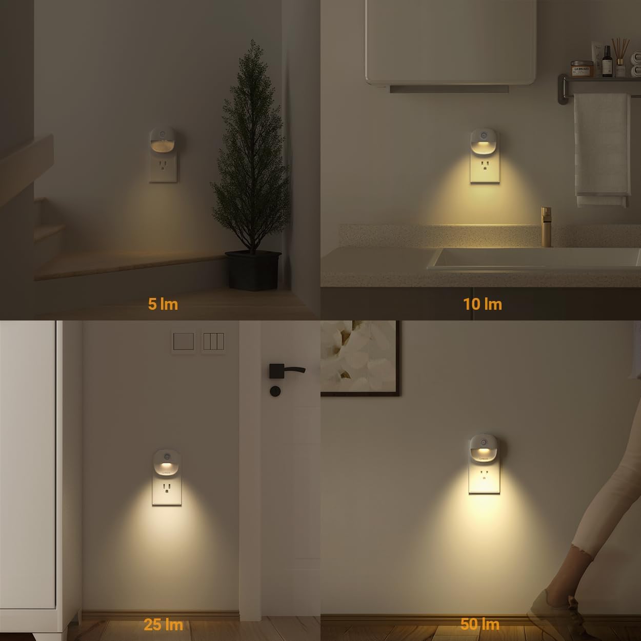 Lyridz Plug in Night Light with Motion Sensor and Dusk to Dawn Sensor, Dimmable Warm Nightlight with 1-50lm Adjustable Brightness Indoor…