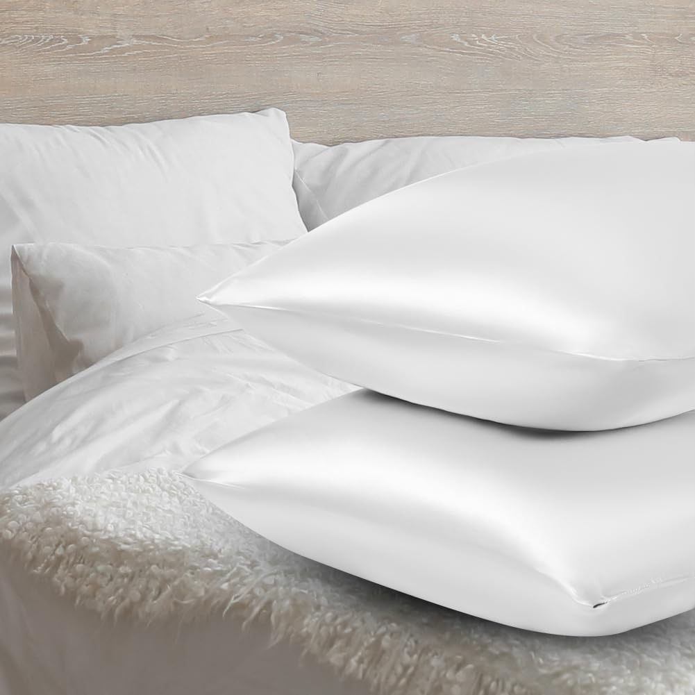 Auauy 2 Pack Satin Silk Pillowcase, 19.69x29.53inches Silk Pillowcases for Hair and Skin with 2PCS Satin Hair Scrunchies&Eye Mask, Soft Sli…