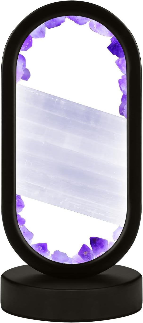 Natural Amethyst and Selenite Crystal Healing Night Table Lamp –3-Color Dimmable Mood Lighting for Meditation Relaxation and Restful…