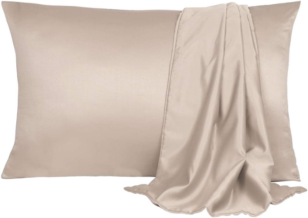 uxcell 2 Pack Silk Satin Pillowcase for Hair and Skin, Cool, Silky, Soft Breathable Pillow Cases Standard Size 20x26 Inch Sateen Pillowcase…