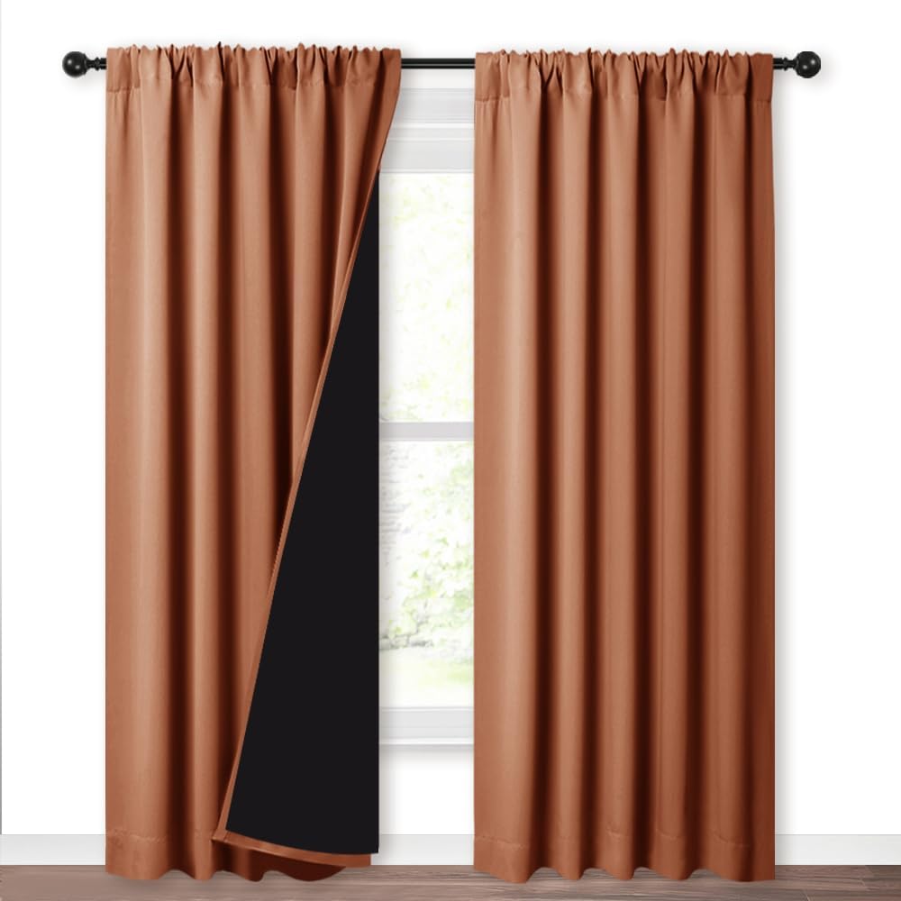 Nicetown 100% Blackout Curtains for Living Room, Privacy Protection & Noise Reducing Drapes, Black Lined Window Treatment Panels for Patio…