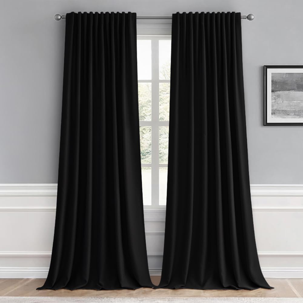 Miulee Black Back Tab Blackout Curtains 96 Inch Length 2 Panels Set for Living Room Bedroom, Halloween Rod Pocket/Pinch Pleat Thermal Insul…