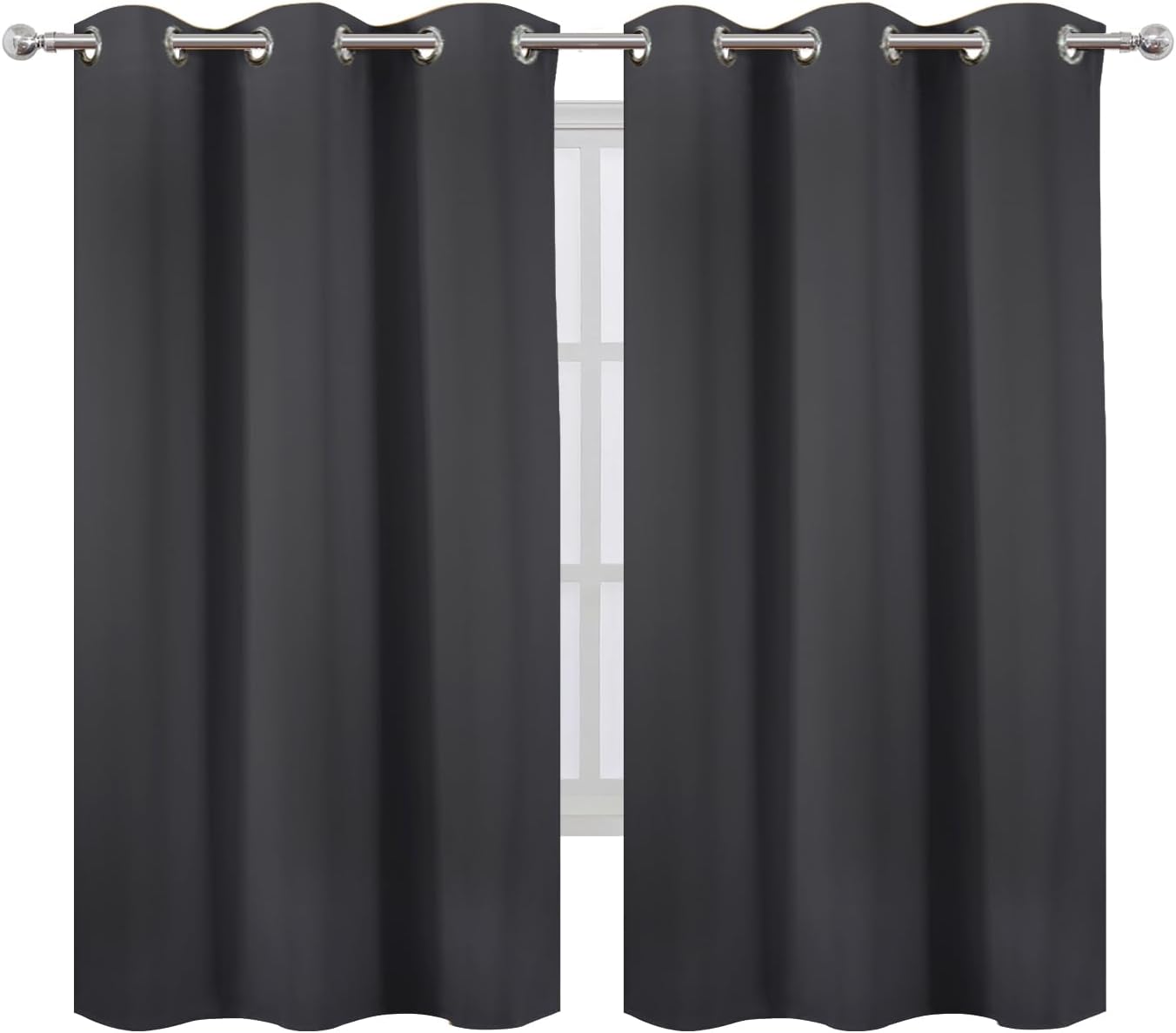 Lemomo Dark Grey Thermal Blackout Curtains/38 x 63 Inch/Set of 2 Panels Room Darkening Curtains for Bedroom 63 Inch Grey